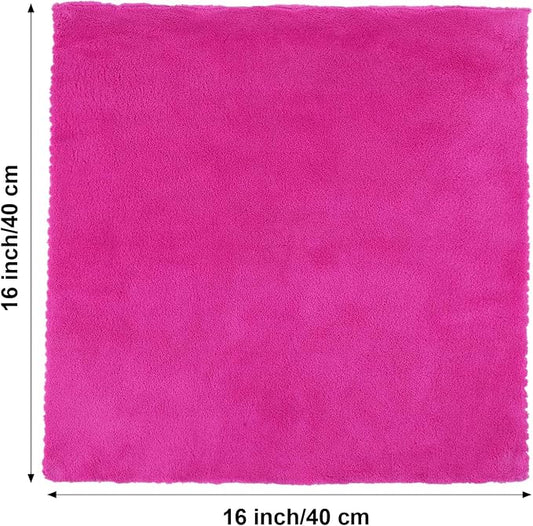 Shimeyao 30 Pcs 16 x 16 Inch Edgeless Microfiber Plush Towels for Cars Detailing Drying Wash Polishing Absorbent Cleaning Cloths, 500 GSM (Fuchsia)