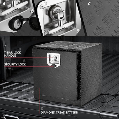 DNA MOTORING Lockable Tool Box for Truck Bed, Aluminum Storage Organizer w/Lock & Keys, 18" L X 18" D X 17.7" H Silver, TBOX-T5-013-BK