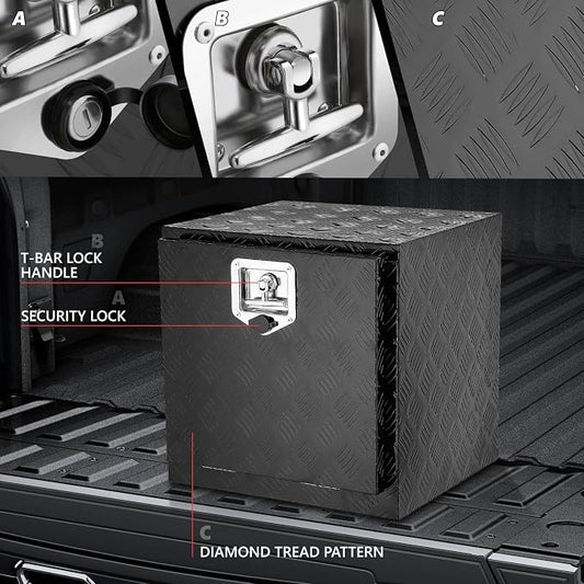 DNA MOTORING Lockable Tool Box for Truck Bed, Aluminum Storage Organizer w/Lock & Keys, 18" L X 18" D X 17.7" H Silver, TBOX-T5-013-BK