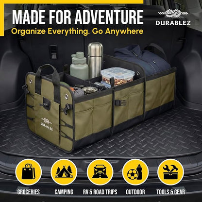 Heavy Duty 3-Section Trunk Organizer – Extra Large Collapsible & Foldable Cargo Box, Modular Car Storage System for SUV, Truck, Van – Green