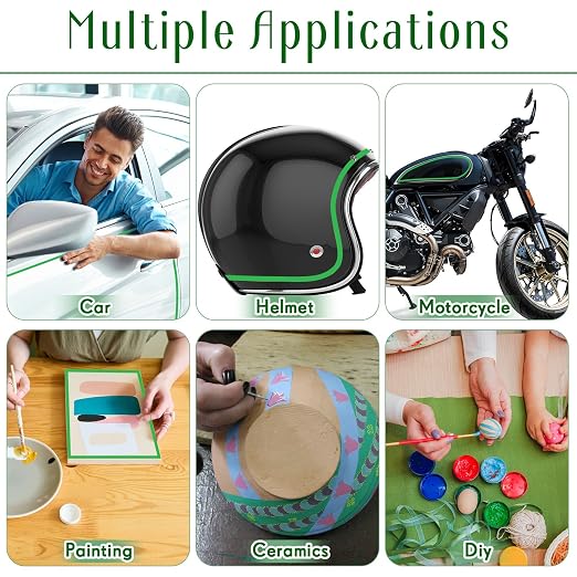 Nezyo 6 Pcs Vinyl Pinstripe Tapes Masking Painter Tapes High Temperature Low Tack Automotive Car Paint for Easy Removal Trim Thin Finishing Masking (Green,1/16, 1/8,1/5,1/4,1/2, 3/4 Inch)