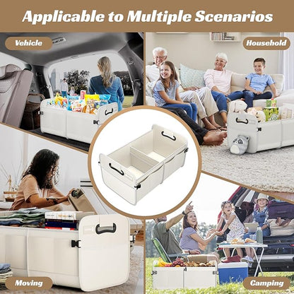 Sposuit Trunk Organizer for Car - 70L Collapsible Trunk Storage with 11 Pockets & Reinforced Handles, SUV Trunk Organizers for Grocery Cargo(White)