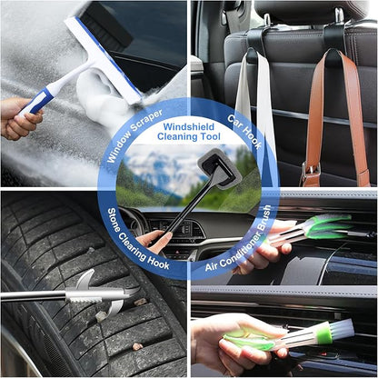 43Pcs Car Wash Detailing Kit Cleaning Kits with Foam Gun Sprayer Long Handle Mop Car Vacuum Drill Brush Large Wash Mitt Towels Complete Interior Exterior Car Washing Supply Set Blue
