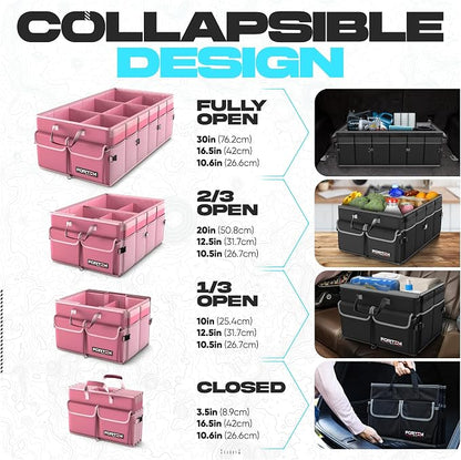 FORTEM Trunk Organizer with Cooler For SUV Car Trunk, Foldable Storage, Car Accessories for Women Men, Collapsible Bag, 600D Oxford, Non Slip Bottom, Straps, Soft Cover (105L)