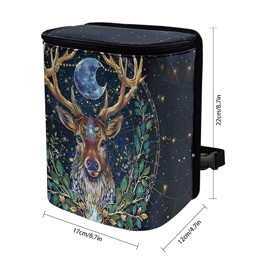Talayituse Deer Moon Print Car Trash Can Portable Auto Garbage Bin Multifunctional Vehicle Interior Accessories with Adjustable Straps Universal Fit Truck SUV Sedan