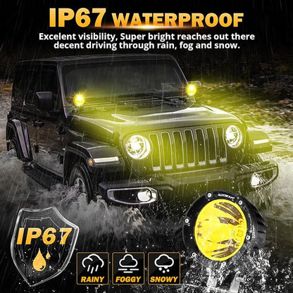 Auxbeam C4 Series LED Pods 4In 72W Amber Fog Light, Round Spot Offroad Light, 2PCS 7200LM Amber Light Pod with Wiring Harness Kit, Driving Light Yellow Ditch Light for Jeep Motor SUV ATV UTV Wrangler