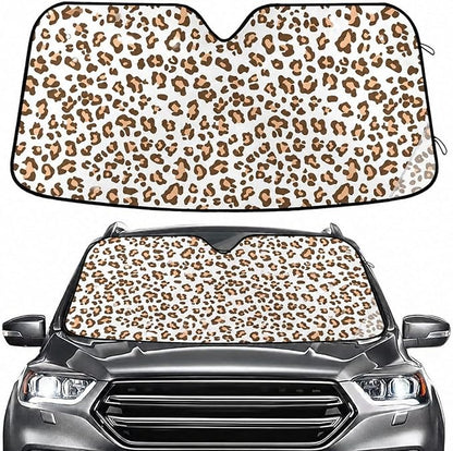 Brown Leopard Print Windshield Sun Shade for Car Auto SUV Truck Foldable Front Window Sunshade Sun Visor Protector Block UV Rays Reflect Heat, 55" x 28"