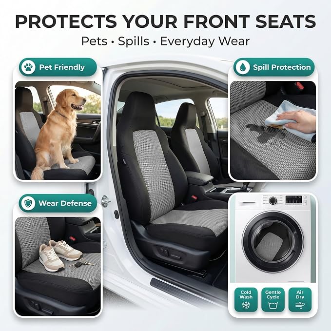 FH Group Automotive Front Car Seat Covers for SUV, Trucks, Sedan and More - Universal Fit Front High Back Design Interior Accessories - 3D Mesh Fabric Center Panel - Gray
