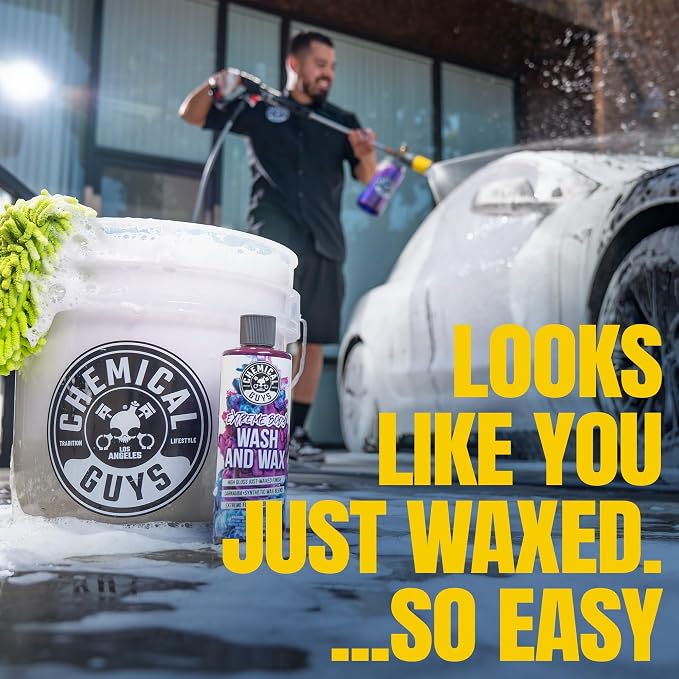 Chemical Guys Extreme Bodywash & Wax Foaming Car Wash Soap - Soap for Foam Cannons, Foam Guns, or Bucket Washes for Cars, Trucks, Motorcycles, RVs, and More, Grape Scent - 128 oz (1 Gallon)