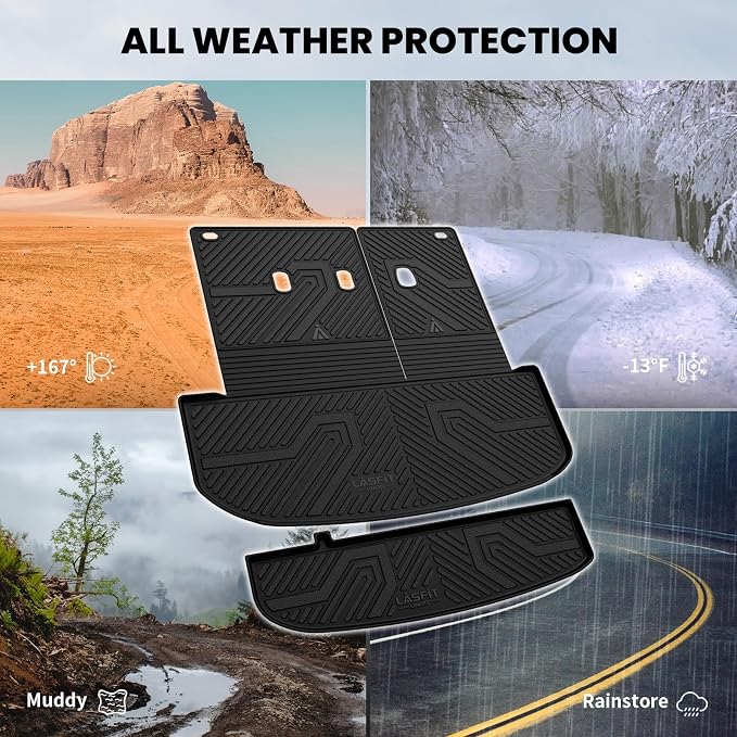 LASFIT Cargo Trunk Mat & Backrest Mats for Hyundai Palisade 2025 2024 2023 2022 2021 2020 All Weather TPE Custom Fit Car Trunk Mats Cargo Liner & Seatback Mats Accessories, Black