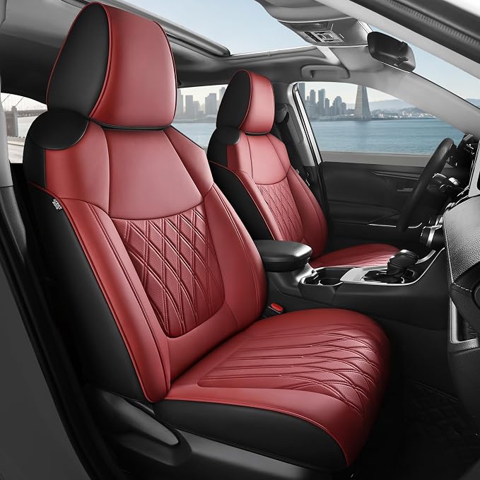 FREESOO Custom Seat Covers for Toyota RAV4 2019 2020 2021 2022 2023 2024 2025 LE XLE Limited XLE Premium Gas, RAV4 Leather Car Seat Covers Interior, RAV 4 SUV Accessories Full Set, BlackBurgundy