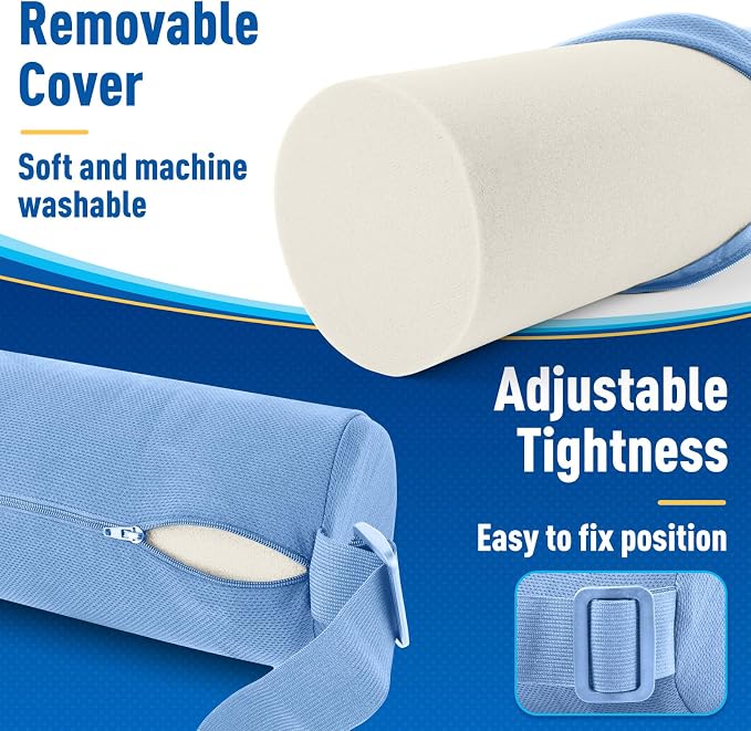 Lumbar Roll Support Pillow for Office Chair, Car, Gaming Chair, Memory Foam Back Cushion with Washable Cover for Relieving Back Pain & Improving Posture,Light Blue