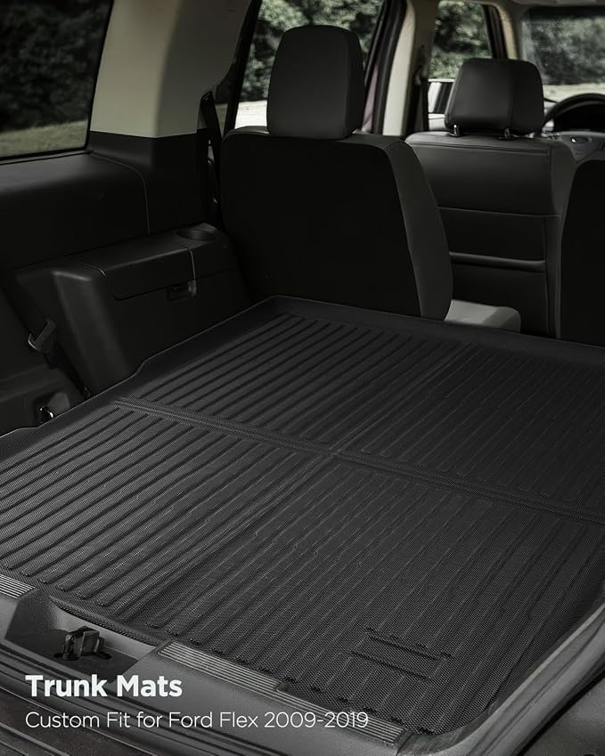 All-Weather Floor Mats Custom Fit for Ford Flex 2009-2019 (Not Fit with Optional 2nd Row Console), Heavy Duty TPE Trunk Mats Cargo Liner & Front Rear Row Protection for Automotive Car Accessories