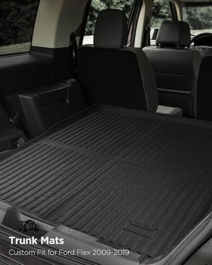 All-Weather Floor Mats Custom Fit for Ford Flex 2009-2019 (Not Fit with Optional 2nd Row Console), Heavy Duty TPE Trunk Mats Cargo Liner & Front Rear Row Protection for Automotive Car Accessories