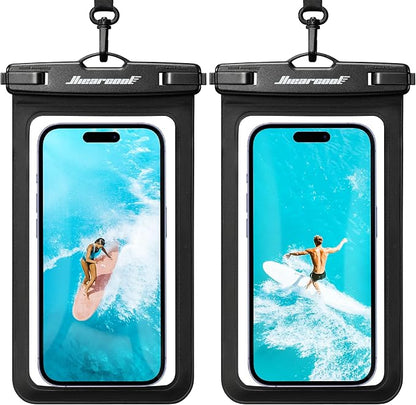 Hiearcool Waterproof Phone Pouch, Universal Case Compatible for iPhone 17 16 15 14 13 Pro Max Plus Up to 8.9", IPX8 Beach Travel Essentials-Black-2 Pack