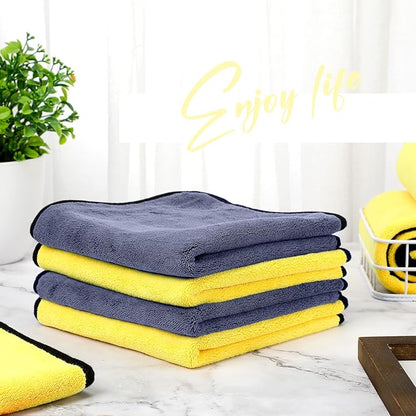 Tallew 12 Pcs Microfiber Towels for Cars, 800 GSM Plush Drying Cleaning Cloth Bulk, 16 x 16 Inch Thick Absorbent Wash Detailing Towels for Car Polishing, House, Kitchen Cleaning(Yellow and Gray)