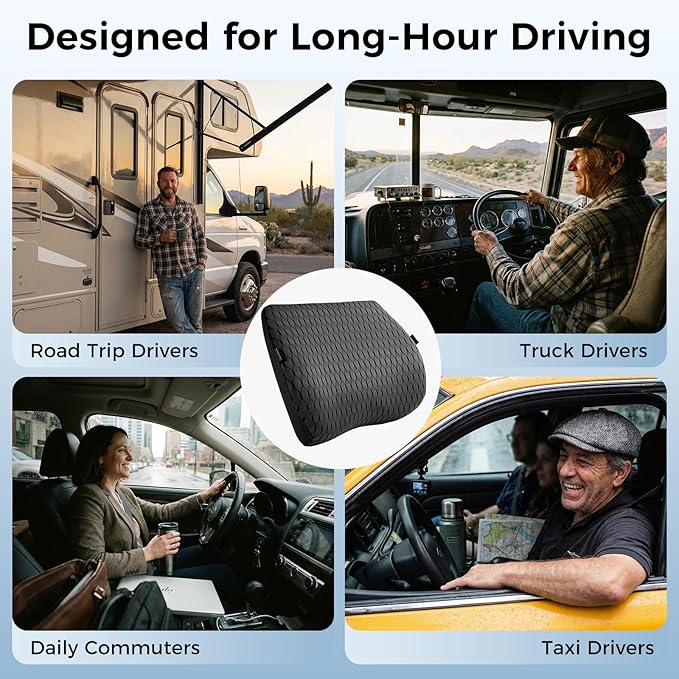 Lumbar Support Pillow for Car & Office Chair - High-Density Memory Foam Back Cushion for Sciatica & Lower Back Pain Relief - Non-Slip Support for Long Commutes & Desk Workers (4D Mesh Black)
