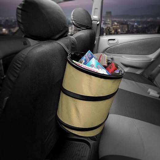 FH Group Automotive Waterproof Portable Collapsible Large Can Garbage Container fits Most Cars,Polyethylene, SUVs, and Trucks Beige Trash