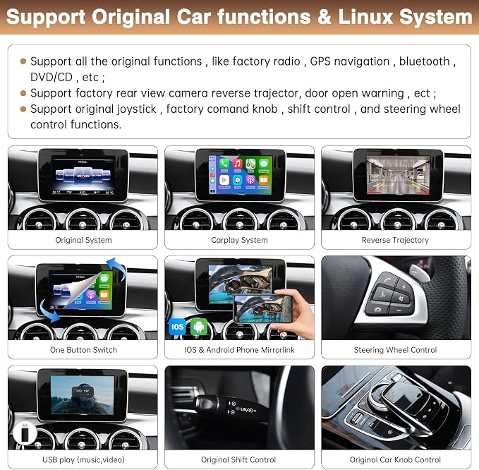 Wireless Carplay Retrofit Kit Decoder for Mercedes-Benz A B C E S V G GLE GLS NTG5.0 System 2015-2018 Support Bluetooth Mirrorlink Siri