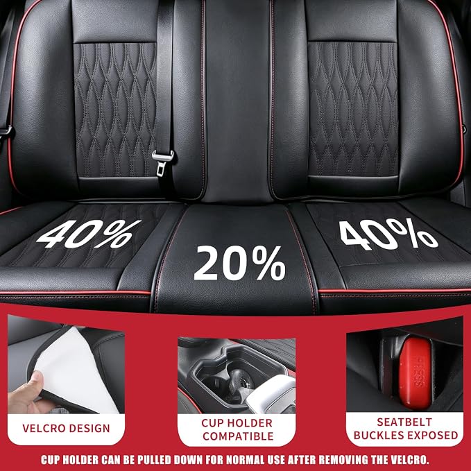 Car Seat Covers, Luxury Breathable Waterproof Faux Leatherette Car Seat Covers Cushion Protectors with Lumbar Support, Car Seat Cushion, Universal Fit Most Cars (Black, Full Set - 5 Seats)