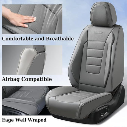 Coverado Seat Covers Full Set, Seat Covers for Cars, Gray Car Seat Cover, Waterproof Car Seat Protector, Nappa Car Seat Cushion, 5 Pieces Car Seat Covers Front Seats and Back Fit for Most Cars