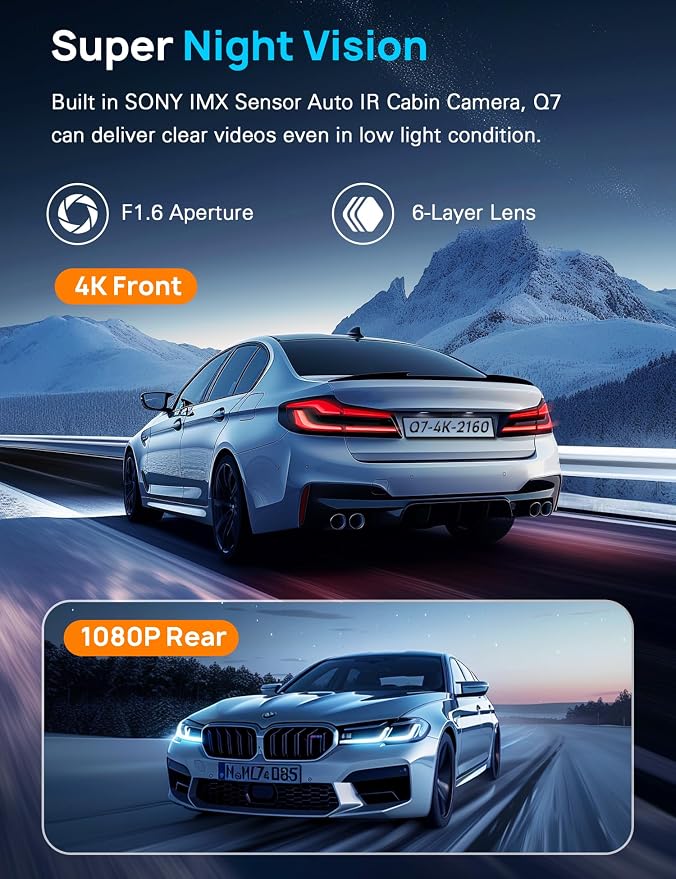 Navycrest 4K Dash Cam Front and Rear, Built-in 5G WiFi, Dash Camera for Cars 4K Front and 1080P Rear, Dashcams for Cars Loop Recording, Gravity Sensor, 24-Hours Parking Mode, SD Card NOT Included