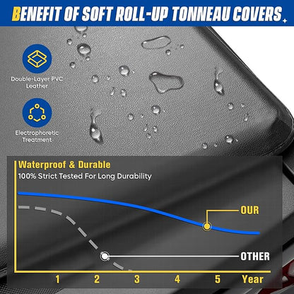 Soft Roll-up 6.4' Truck Bed Tonneau Cover for Dodge Ram 1500 2002-2018, Ram 2500 3500 2003-2024, Ram 1500 Classic 19-23 (Not for New), Fleetside 6.4 ft 76.8 in Bed