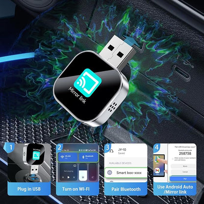 YOUKOYI Wireless Android Auto/Mirror Link Adapter, Not Compatible with iPhone, Instant Wired to Wireless Conversion, Plug & Play, Mini Stable Design