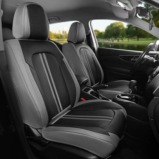 FREESOO Car Seat Covers Full Set, Black Gray Waterproof Car Seat Cover, Leather Seat Covers for Trucks, Luxury Car Seat Covers Front Seats and Auto Back, Car Seat Protector Cushion for Most SUV Cars
