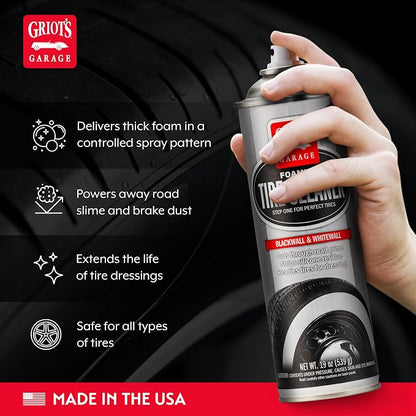 Griot's Garage Foaming Tire Cleaner, Removes Silicone Residue and Grime on Car, Truck, Motorcycle, and RV Tires, Safe for Whitewall Tires, 10952, 19oz