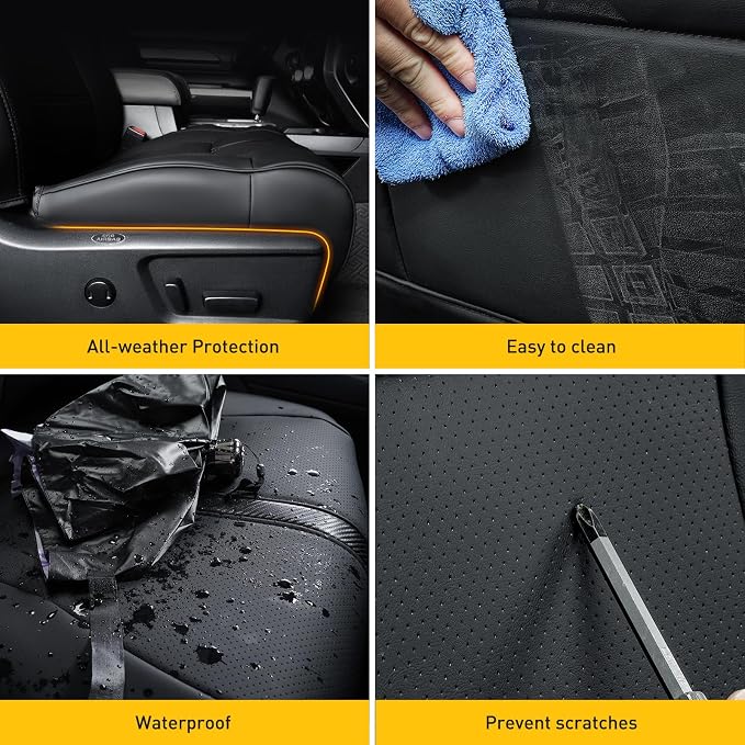 Super Cover for Toyota Tundra Seat Covers 2014-2021 (CrewMax only), Full Covered Leather Seat Protectors for Tundra 2021 2020 2019 2018 2017 2016 2015 2014 Truck Car Accessories with Carbon Fiber