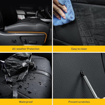 Super Cover for Toyota Tundra Seat Covers 2014-2021 (CrewMax only), Full Covered Leather Seat Protectors for Tundra 2021 2020 2019 2018 2017 2016 2015 2014 Truck Car Accessories with Carbon Fiber