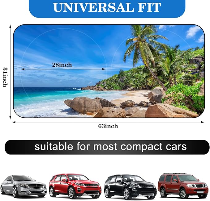 Windshield Sun Shade Foldable Car Front Window Covers for Car Accessories Sun Heat UV Rays Visor Protector Protection for Universal Cars SUV Truck(Beach)