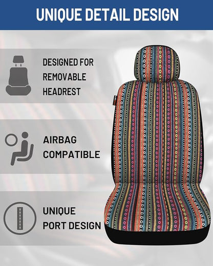Baja Saddle Blanket Car Seat Covers Front Set, Washable Breathable Striped Woven Cloth Seat Covers for Cars, SUV, Truck, Airbag Compatible(Orange)
