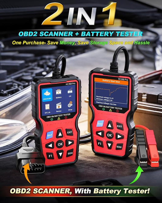 Easy to Use OBD2 Scanner with Battery Tester: 2-in-1 1S Read & Clear Check Engine Codes + Test Battery in Mins - DIY Car Diagnostic Tool with Cold Cranking Amps for Pre-Trip Safety on 1996+ Vehicles