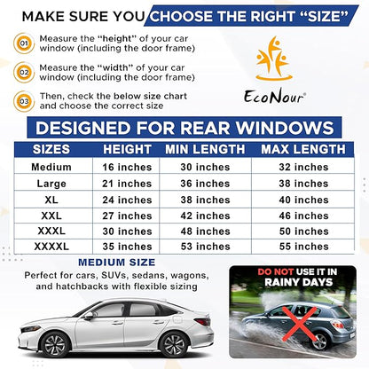 EcoNour Car Window Screens for Camping (Pack of 2) | 100% Protection from Bugs, UV and Mosquito Net | Breathable Mesh Baby Window Covers for Privacy Blackout (Medium 16"x30") | Car Window Accessories