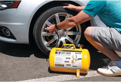 Performance Tool W10005 Hi-viz 5-Gallon Horizontal Portable Air Tank With Tire Air Chuck , Yellow