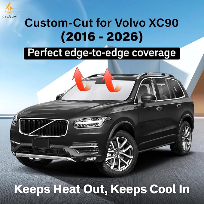 EcoNour Windshield Sunshade Compatible for Volvo XC90 2016-2024 2025 2026, Sun Visor for Front Windshield & Window Sun Shade Cover, UV Heat Blocker & Protector, Car Accessories