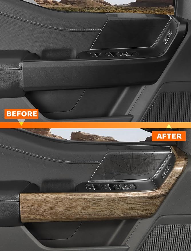 Savadicar Wood Grain Interior Accessories - Front Door Handles Trim Cover for Ford F150 (2021-present) - Premium Texture Interior Decor Upgrade Kit, 2-Piece Set