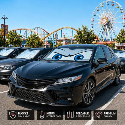 Car Windshield Sun Shade, Funny Eyes Car Sun Shade, Windshield Cover Universal Fits Crossover Mid-Large Sedan SUV Family Vehicle,UV Heat Protection - 63 x 31.5