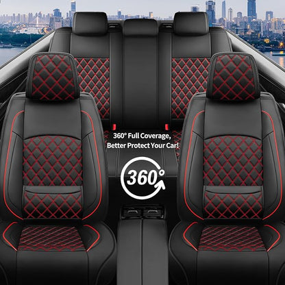 Car Seat Covers Compatible with Hyundai Santa Fe 2009-2025 2026 - Full Set 5 Seats Luxury Leather All-Weather Seat Cushions & Protectors, Waterproof & Breathable, Airbag Compatible (Redline)