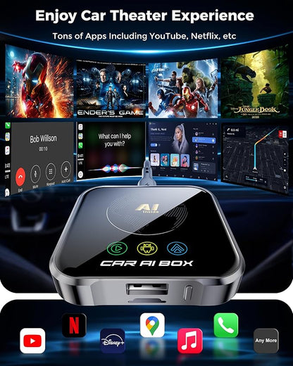 Magic AI Box Wireless CarPlay Adapter, Fast Car Video Box Plug & Play, Easy Setup, Supports Netflix/YouTube/TF Card Streaming Equalizers and More for OEM Wired CarPlay/Android Auto Cars (Glossy Black)