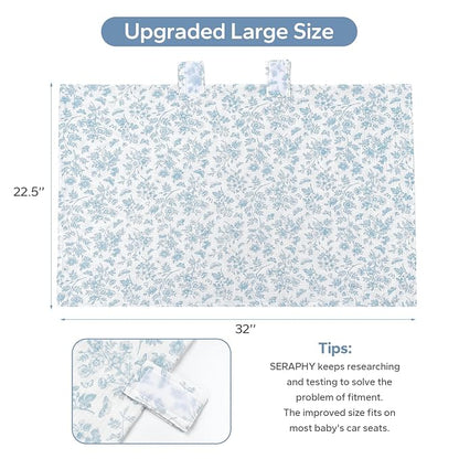 SERAPHY 100% Muslin Cotton Car Seat Covers for Babies - Universal, Breathable Canopies for Boys and Girls - Soft Summer Car Seat Cover - Blue Flowers