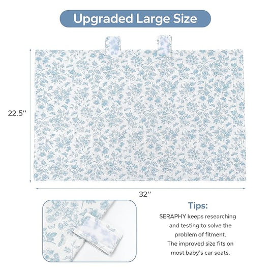 SERAPHY 100% Muslin Cotton Car Seat Covers for Babies - Universal, Breathable Canopies for Boys and Girls - Soft Summer Car Seat Cover - Blue Flowers