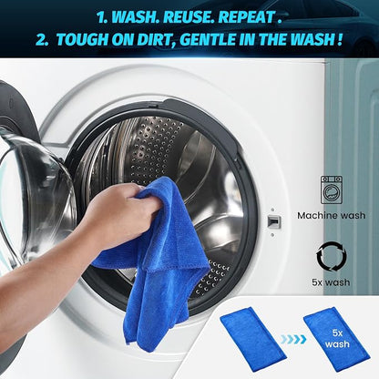 3 Pack Microfiber Cleaning Cloth Towels Blue - 12x24 Inch Micro Fiber Towels Car Detailing Weave Grime & Liquid for Streak-Free Mirror Shine Car Accessories for Men