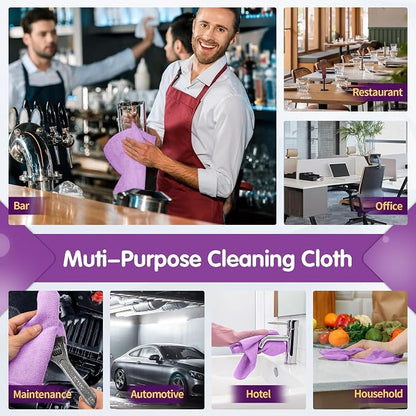 FIXSMITH Purple Microfiber Cleaning Cloth -Pack of 8, Highly Absorbent Cleaning Rags, 16"X12" All Purpose Cleaning Towels for Housekeeping, Kitchen, Car, Lint Free and Reusable Microfiber Towels