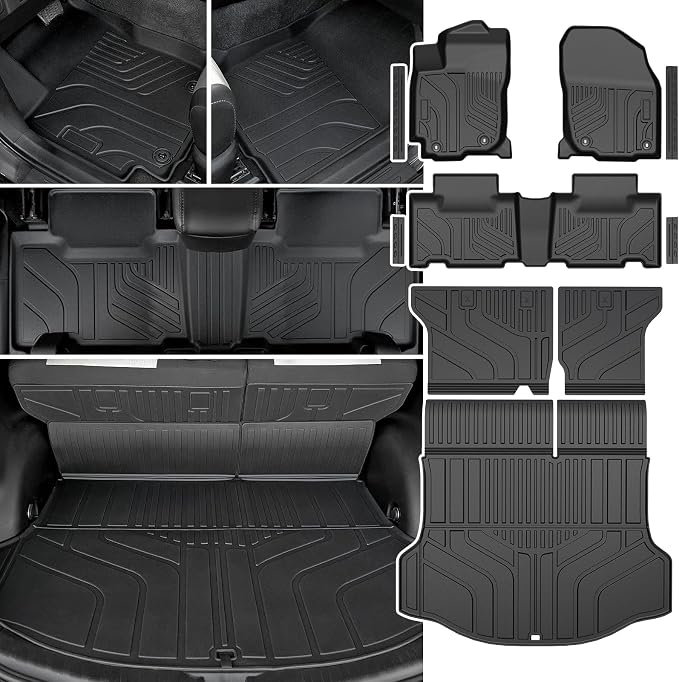 Floor Mats Set for 2013-2018 Toyota RAV4 Gas, All Weather TPE Floor Liners Trunk Mat Cargo Liner with Backrest Mat Door Sill Guards Accessories