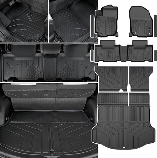 Floor Mats Set for 2013-2018 Toyota RAV4 Gas, All Weather TPE Floor Liners Trunk Mat Cargo Liner with Backrest Mat Door Sill Guards Accessories