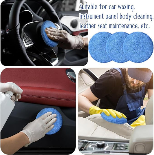 Tanlade 50 Pcs Car Detailing Microfiber Applicator Pad Wax Applicator Wash Microfiber Pads, 5 Inch Diameter (Blue)