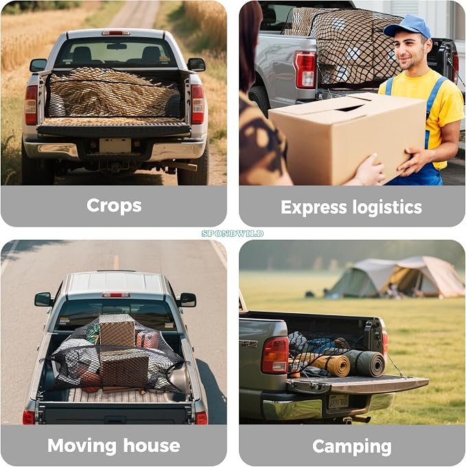Stretchable Cargo Net with Hooks(6' x 4' Stretches to 12'x8') - Adjustable Elastic Trunk and Truck Bed Storage Organizer for Cars and Trucks, Ideal for Securing Light Loads, Easy to Install